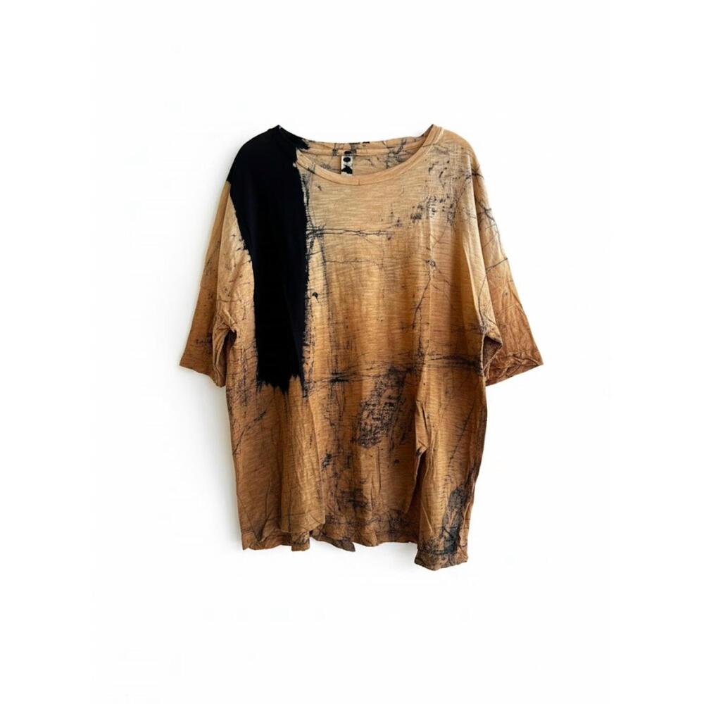 NEW GILDA MIDANI women's super short sleeve tee in black brush + caramel